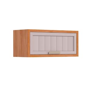 Módulo Cozinha MGM Estela Armário Geladeira c/ 1 Porta Basculante Ripada 80 cm Cinamomo/Off White-MGM
