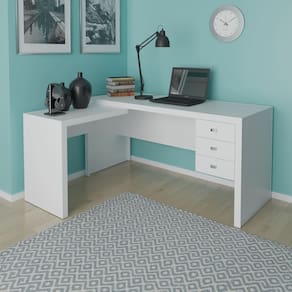 Mesa para Escritório com Mesa de Apoio e 3 Gavetas ME4106 Branco