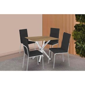 Conjunto: Mesa Sala Jantar Volga c/ Tampo de Madeira 90cm e 4 Cadeiras Amsterdã Cromado/Nogueira - Preto - Kappesberg