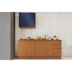 Cozinha Modulada Completa Ciela 5 Peças (1Aéreo+2Balcões+2Complementos) C5P118 Canela/Azul Profundo - Kappesberg