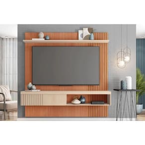 Painel Quarto p/ TV até 65 Pol Jade Ripada 180x183cm Freijo/Off White - Caemmun
