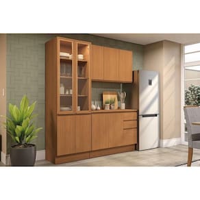 Kit Cozinha Modulada 4 Peças Ciela (1Aéreo+1Balcão+1Cristaleira+1Complemento) C4P166 Canela - Kappesberg