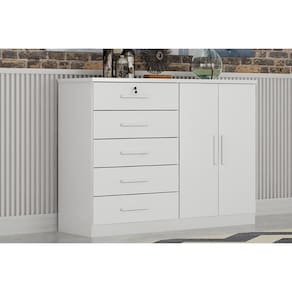 Cômoda Solteiro Space c/ 2 Portas e 5 Gavetas Neve - Novo Horizonte