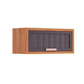 Módulo Cozinha MGM Estela Armário Geladeira c/ 1 Porta Basculante Ripada 80 cm Cinamomo/Titanium-MGM