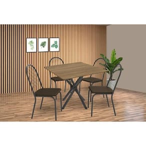 Conjunto: Mesa de Cozinha Volga c/ Tampo de Madeira 90cm e 4 Cadeiras Noruega Preto/Nogueira - Marrom - Kappesberg