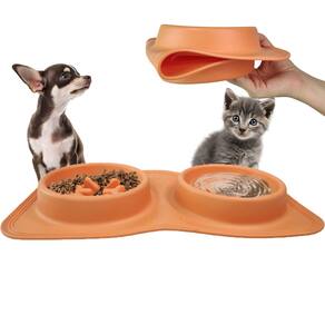 Comedouro Bebedouro Silicone 2 Em 1 Agua Raçao Cachorro Gato Pet Animais Dobravel Portatil Antiengasgo