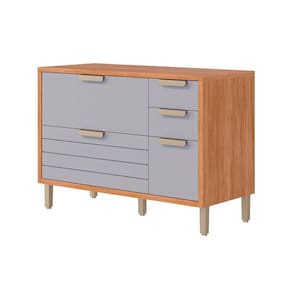 Módulo Cozinha MGM Eloise Balcão c/ Tampo c/ 4 Gavetas e 1 Porta Basculante Riscada 120 cm Cinamomo/Platina-MGM