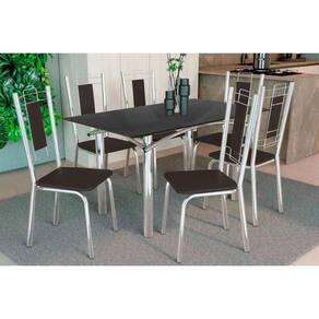 Conjunto: Mesa Sala Jantar Elba Tampo Madeirado c/ Vidro 120cm e 6 Cadeiras Florença Cromada/Preto - Courano Preto - Kappesberg