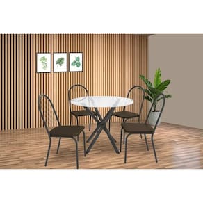 Conjunto: Mesa de Cozinha Volga c/ Tampo de Vidro 95cm e 4 Cadeiras Noruega Preto - Marrom - Kappesberg