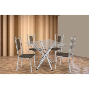 Kit 4 Cadeiras Sala Jantar Volga c/ Tampo de Vidro 90cm e 4 Cadeiras Florença Cromada - Courano Marrom - Kappesberg