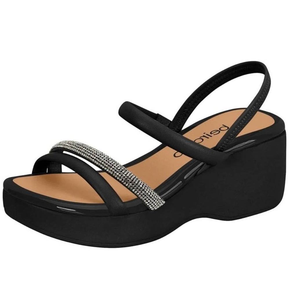 Sandália Feminina Salto Anabela Strass Conforto Beira Rio