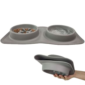 Comedouro Bebedouro Silicone 2 Em 1 Cachorro Pet Gato Animais Raçao Comida Hidrataçao Agua Passeio
