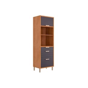 Torre Quente de Cozinha Paneleiro Eloise c/ 2 Portas Basculantes Riscadas 1 Nicho p/ Forno e 2 Gavetas 70 cm Cinamomo/Titanium - MGM