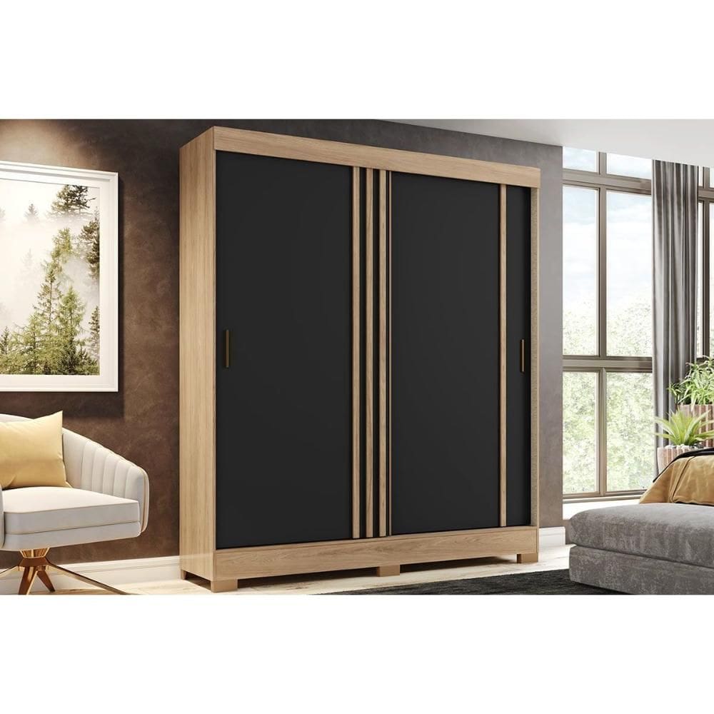 Guarda Roupa Casal 2 Portas de Correr e 2 Gavetas c/ Pés Briz B353 Flex Jequitiba/Jequitiba ou Preto - Henn