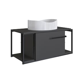 Gabinete Suspenso Para Banheiro 80cm P1019 Grafite com Cuba Berlin Branca