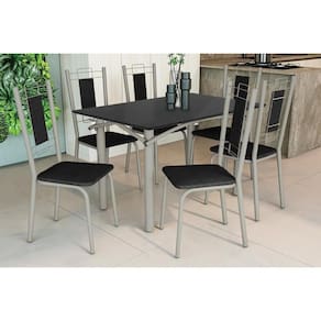Conjunto: Mesa Sala Jantar Elba Tampo Madeirado c/ Vidro 120cm e 6 Cadeiras Florença Niquel/Preto - Courano Preto - Kappesberg
