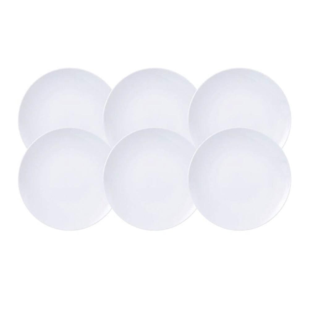 Jogo 6 Pratos Fundos de Porcelana 21cm Leonora Tramontina Branco Sopa Risoto Massa