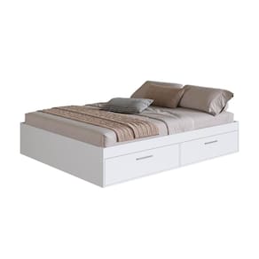 Cama de Casal Queen Branca com 4 Portas Basculantes Organiza