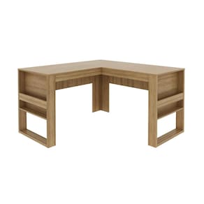 Mesa para Escritório 136cm em L com Detalhe Ripado ME4145 Amêndoa Tecnomobili