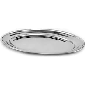 Travessa de Inox Grande Rasa 36,5cm Baixela Oval para Servir Saladas Carnes Porções Hercules