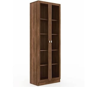 Estante Armário Nogal 59,8x31,5x171,5cm Prateleiras e Portas de Vidro ME4115 Tecnomobili