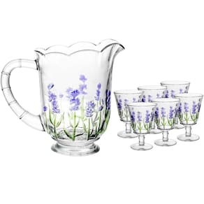Conjunto Jarra 1,5L e 6 Taças 240ml de Cristal Lyor Lavanda Hand Painting Para Sucos Água