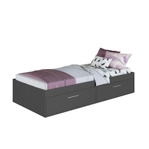 Cama de Solteiro Grafite com 2 Portas Basculantes Organizado