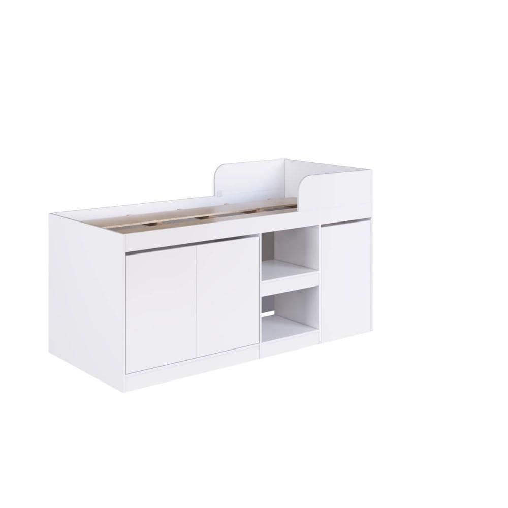 Cama Alta Multifuncional Solteiro Branca com Estação De Trab