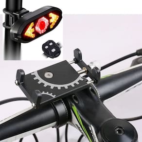 Suporte De Alumínio Universal Para Celular Bike + Lanterna Traseira Bike Com Seta E Controle Remoto