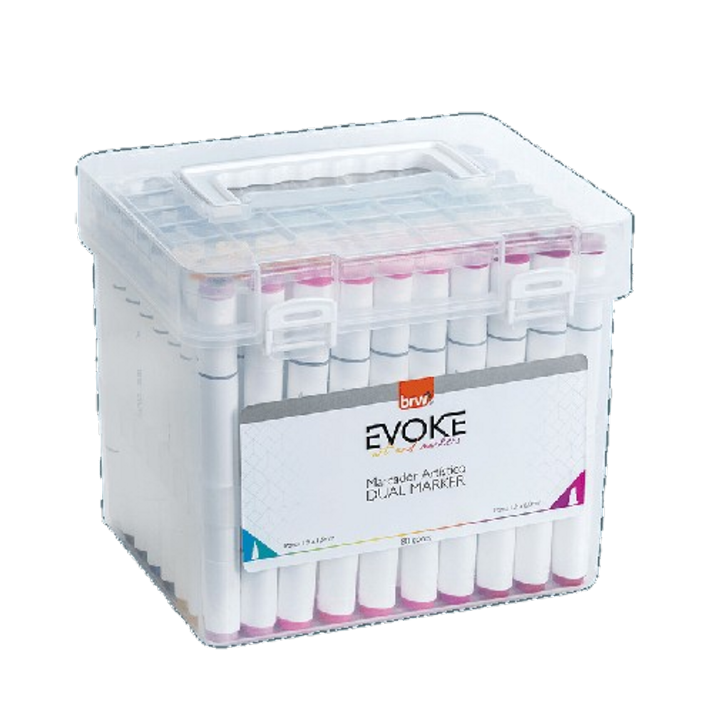 Marcador artístico álcool Evoke Dual Marker estojo 80 cores