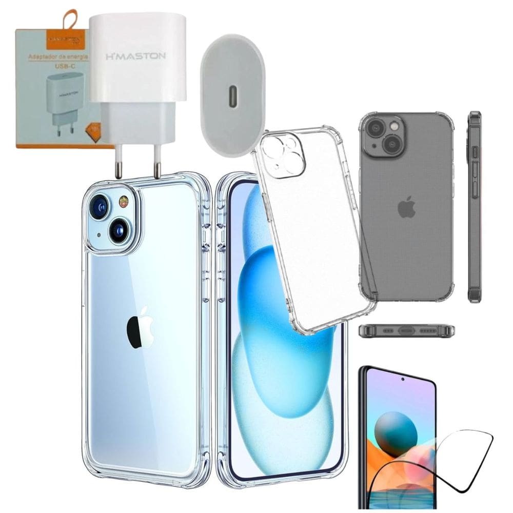 Capa para lphone 15 + película de cerâmica + carregador fonte 30w