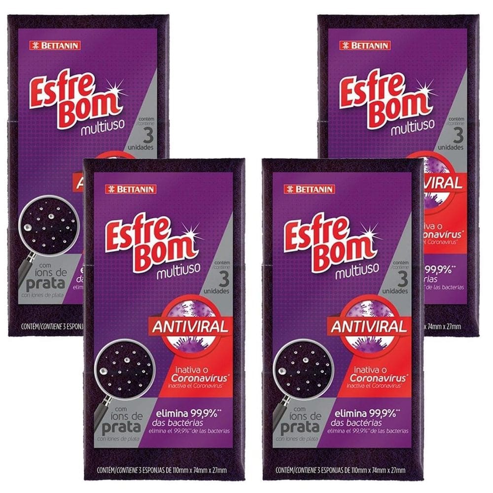 Kit 12 Unidades Esponja Antiviral Esfrebom Bettanin Bucha