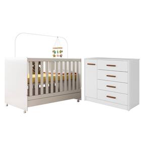 Conjunto Bebê Berço Encanto e Cômoda Pérola sem Colchão Branco - Peternella
