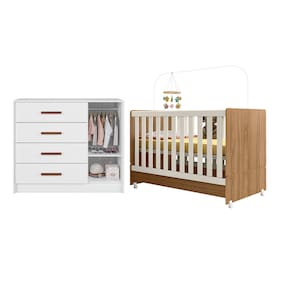 Cômoda Infantil Pérola + Berço Encanto Combinação Perfeita Nature Branco - Peternella