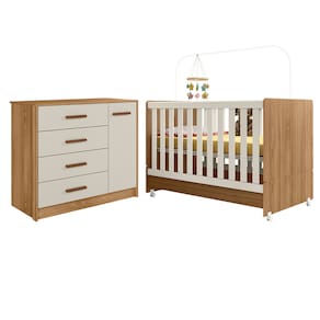 Cômoda Infantil Pérola + Berço Encanto Combinação Perfeita Nature Off White - Peternella