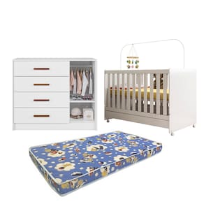 Tudo o que Seu Bebê Precisa P Dormir Bem Berço Encanto + Cômoda Pérola e Colchão Ortobom-peternella