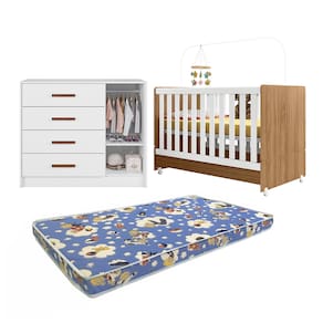 O Conjunto Perfeito para Seu Bebê Berço Encanto + Cômoda + Colchão Ortobom Nature Branco-peternella