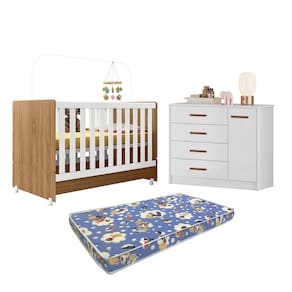 Tudo o que Seu Bebê Precisa P Dormir Bem Berço Encanto + Cômoda Pérola e Colchão Ortobom-peternella