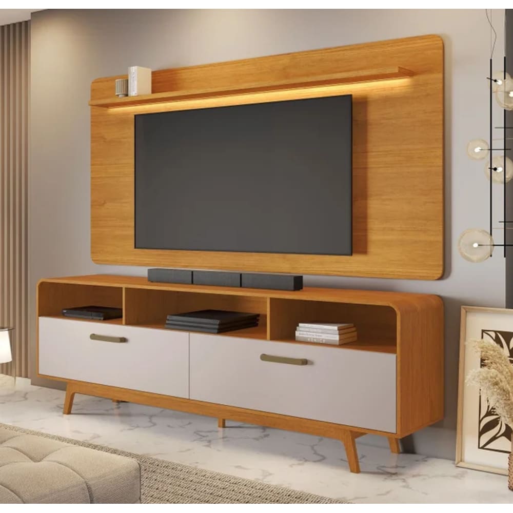 Rack Com Painel Tv 70" Cristal JCM Movelaria - Cinamomo/Off