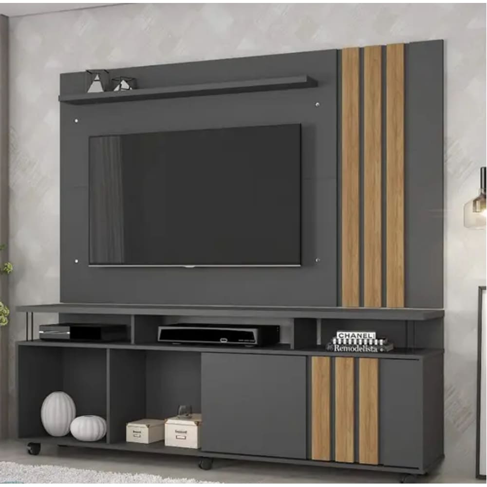 Rack e Painel Atraente Tv 70" JCM Movelaria - Grafite/Cinamomo