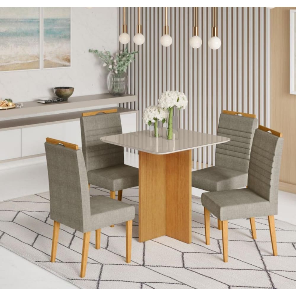Mesa Robusta 90x90 4 Cadeiras Horizonte JCM Cinamomo/Off