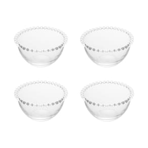 Cj 4 Bowls Cumbuca de Cristal Pearl Bolinha Transparente 14x8cm Wolff