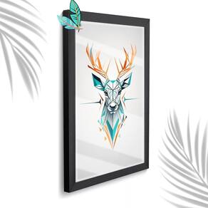 Quadro Decorativo Cervo Abstrato + Vidro 33x25 Escritório