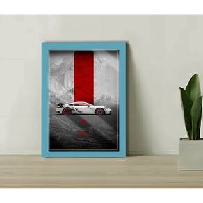 Quadro Decorativo Porsche GT3RS + Vidro 33x25 Escritório
