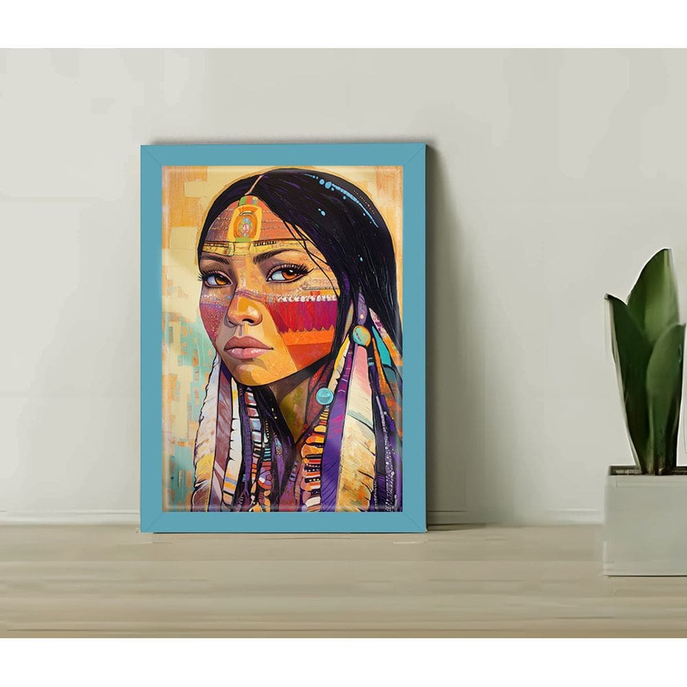 Quadro Decorativo Índia Nativa + Vidro 33x25 Escritório Sala