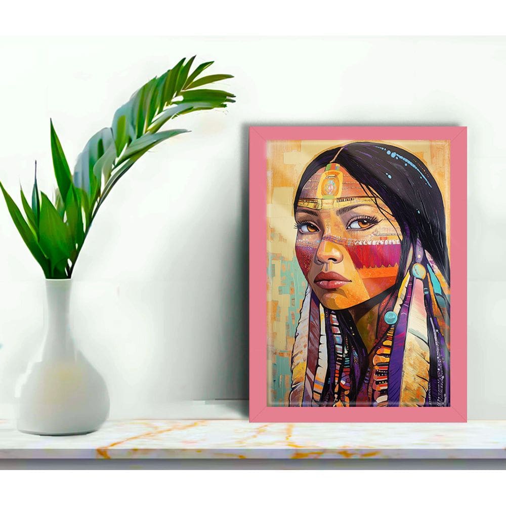 Quadro Decorativo Índia Nativa + Vidro 33x25 Escritório Sala
