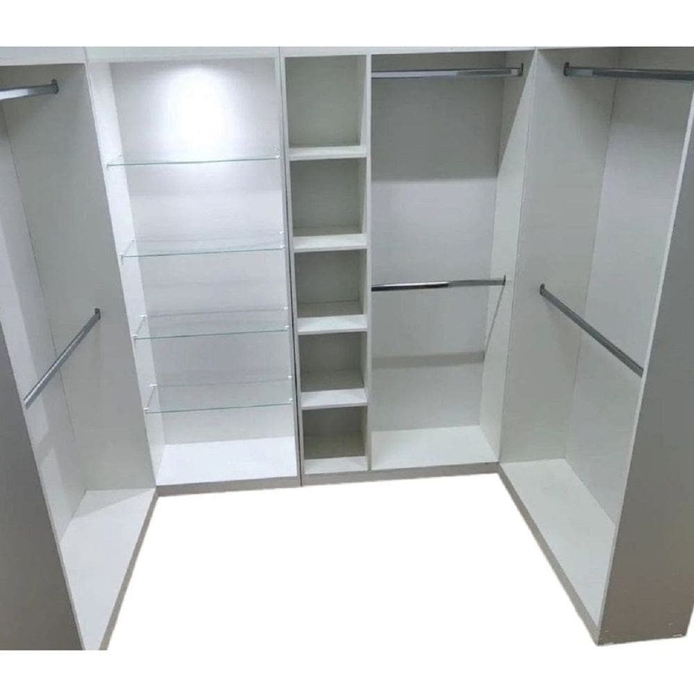 Kit Estante Arara Prateleira De Vidro E Nichos Branca 185X340X32Cm - Deep
