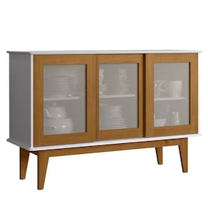 Balcao Buffet Detroit 3 Portas Correr 125 cm Branco Nature Tebar