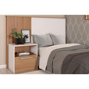 Cabeceira Cama Box Madeirado Lucila 1 Mesa c/ 1 Gaveta Freijo/Off White - Caemmun