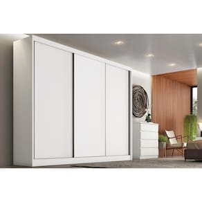 Guarda Roupa Casal 3 Portas de Correr e 8 Gavetas Sollo/Logan Neve - Novo Horizonte